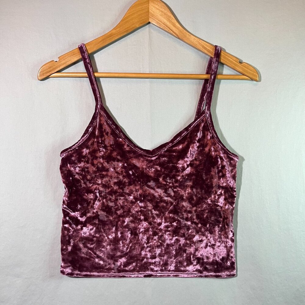 Kimchi Blue Fuchsia Crushed Velvet Cropped Cami Top Dark Romantic Whimsigoth Y2K